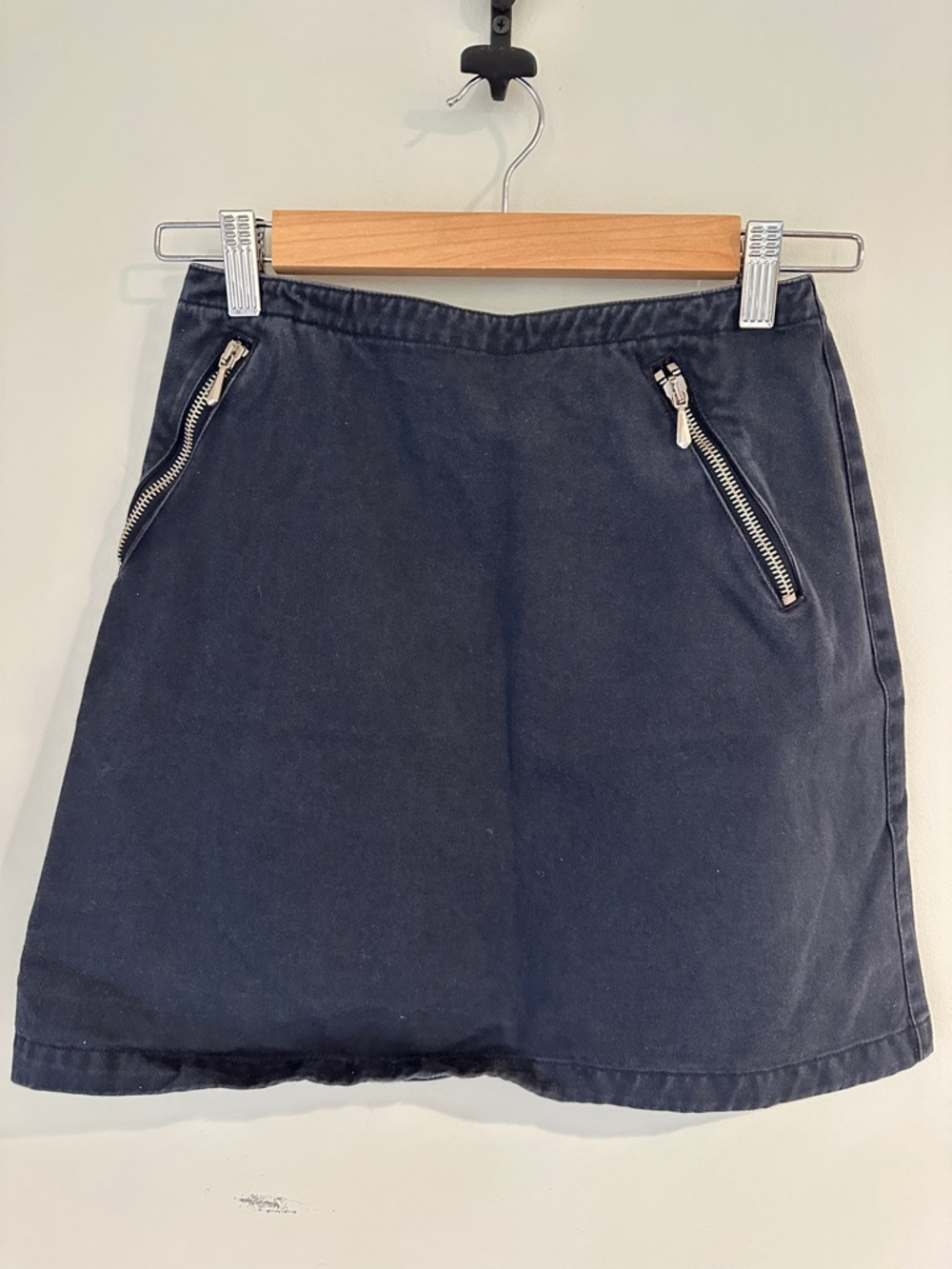 Giorgio Armani Charcoal Black Mini Skirt with Subtle Logo Tab.